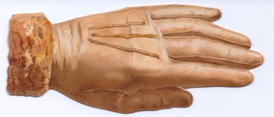 Eine viktorianische Stanzkarte in Form eines mit Pelz besetzten Handschuhs, ca. 1880 von English School