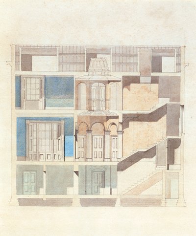 Querschnittsentwurf für ein klassisches Stadthausinterieur, um 1840 von English School