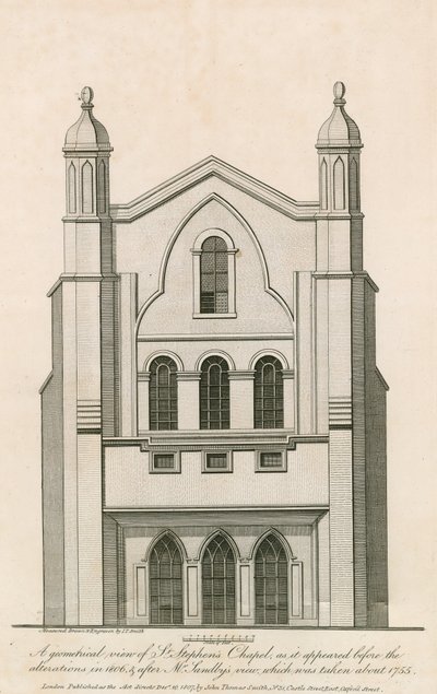 Eine geometrische Ansicht der St. Stephens Kapelle vor den Änderungen im Jahr 1806 usw. von English School