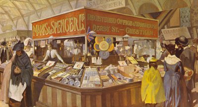 Ein späterer Markthallen-Basar, die Adresse des neuen Hauptbüros und Lagers ist angegeben, 1890 von English School