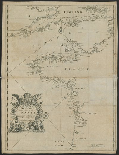 Eine neue Karte der Seeküsten Frankreichs, zusammen mit dem Englischen Kanal, ca. 1730 von English School
