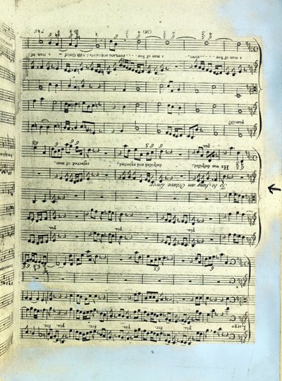 Eine Seite aus einer der nur zwei bekannten Kopien des ersten Drucks von Händels Messias in London (gedrucktes Papier) von English School