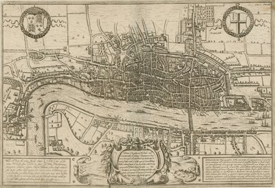 Ein Plan von London, Westminster und Southwark, wie sie während der Herrschaft von Königin Elisabeth vermessen wurden von English School