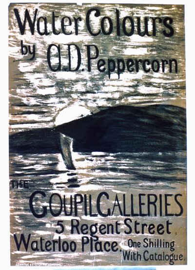Ein Poster, das A.D. Pepercorns Aquarellausstellung in den Goupil Galleries ankündigt von English School
