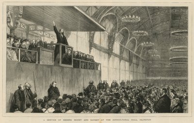 Ein Gottesdienst von Messrs Moody und Sankey in der Agricultural Hall, Islington von English School
