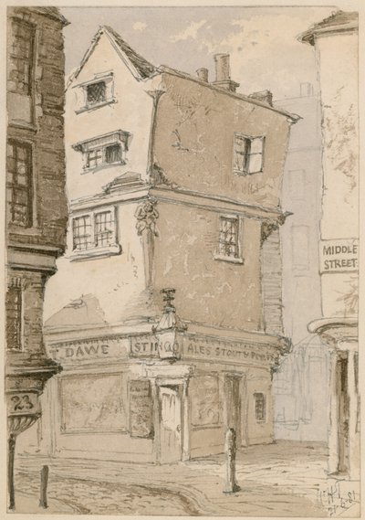 Eine Straßenecke in Cloth Fair, Smithfield, London, Aquarellskizze, 1881 von English School
