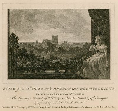 Ein Blick aus dem Frühstücksraum von Herrn Cosway, Pall Mall, mit dem Porträt von Frau Cosway von English School