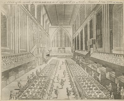 Ein Blick ins Innere der Guildhall, wie sie am Lord Mayors Day, 1761 erschien von English School