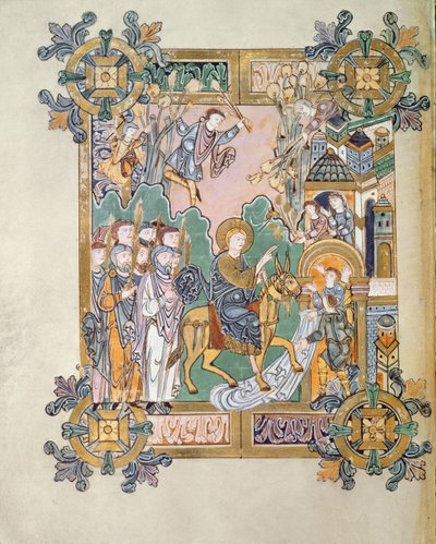 Einzug in Jerusalem, aus dem Benedictional von St. Aethelwold, Winchester, ca. 980 von English School