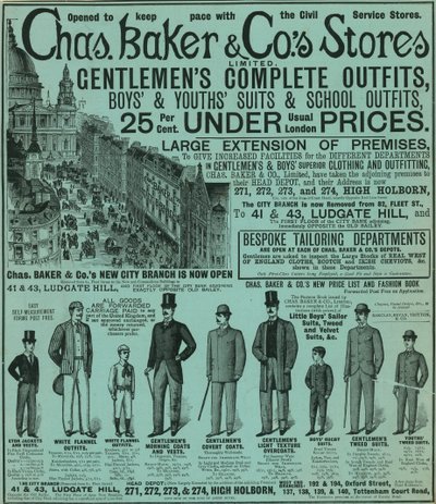 Werbung für Chas Baker & Cos Geschäfte von English School