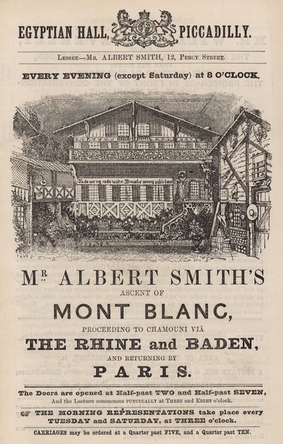 Werbung für den Auftritt von Mr. Albert Smith in der Egyptian Hall von English School