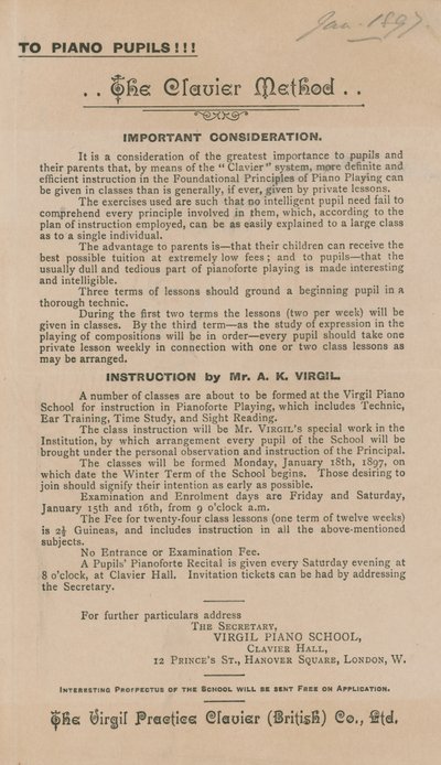 Anzeige für Die Klaviermethode des Klavierlernens von English School