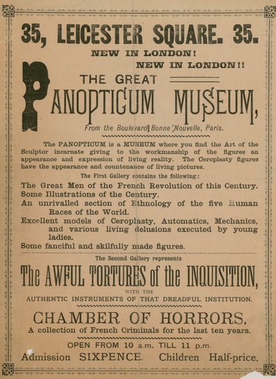 Werbung für das Große Panoptikum Museum, 35 Leicester Square, London, 1854 von English School