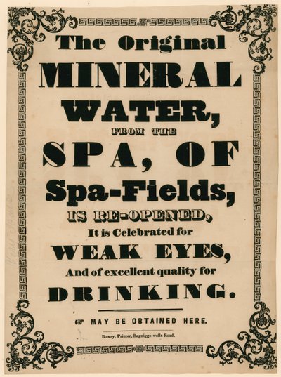 Anzeige für das Original-Mineralwasser aus dem Spa von Spa-Fields von English School