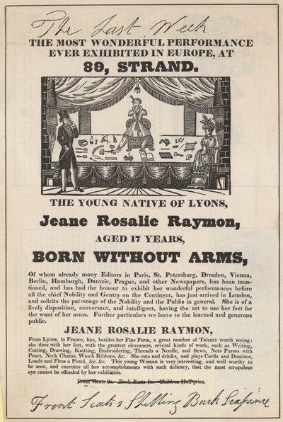 Anzeige für einen Auftritt von Jeane Rosalie Raymon von English School