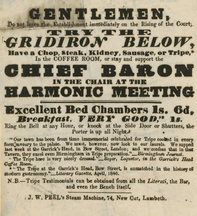 Werbung für das Garricks Head, Bow Street von English School