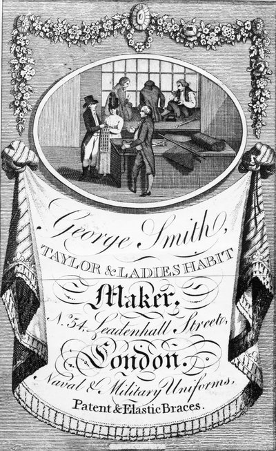 Werbung für George Smith, Schneider und Damenhabitmacher von English School