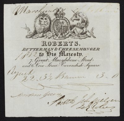 Werbung für Roberts, Butterhändler und Käsehändler, London von English School
