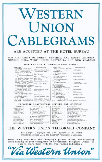 Werbung für Western Union Cablegrams von English School