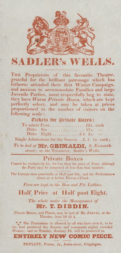 Werbung für das Sadlers Wells Theatre von English School