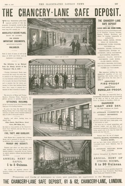 Werbung für das Chancery Lane Safe Deposit, 61-62 Chancery Lane, London von English School