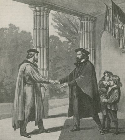 Alfred, Lord Tennyson, begrüßt Giuseppe Garibaldi in seinem Haus auf der Isle of Wight von English School