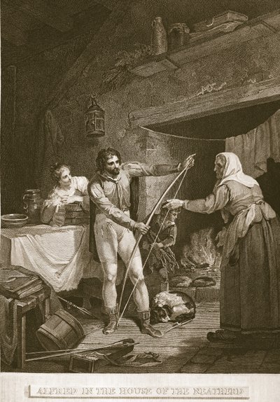 Alfred im Haus des Neatherd, Illustration aus David Humes The History of England, veröffentlicht von R. Bowyer, London, 1812 von English School