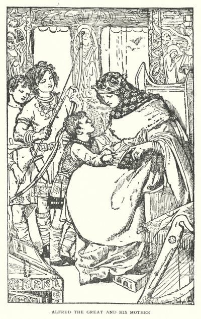 Alfred der Große und seine Mutter (Lithografie) von English School