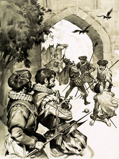 Alle aufwendigen Pläne von Captain Blood, die Krone von England zu stehlen, scheiterten (Gouache auf Papier) von English School