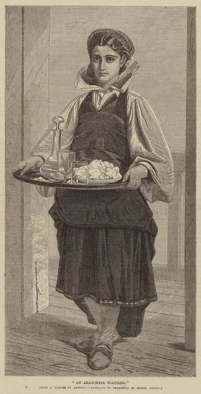Eine aragonesische Kellnerin (Stich) von English School