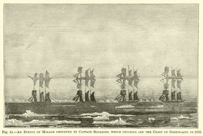 Ein Effekt der Fata Morgana, beobachtet von Kapitän Scoresby, während er 1822 vor der Küste Grönlands kreuzte von English School