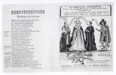 Ein Emblem des Antichristen in seinen dreifachen Hierarchien von Papsttum, Prälatur und Presbyterium, 1649 von English School