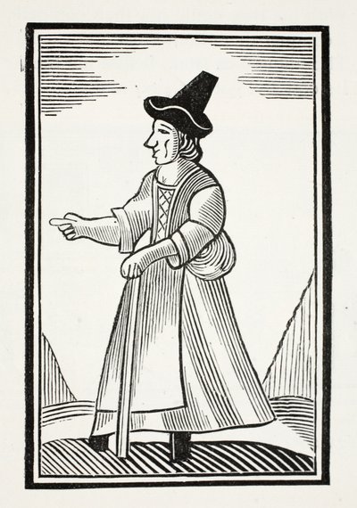 Eine alte Frau schimpft in einem hohen Hut, Illustration aus Chap-books des achtzehnten Jahrhunderts von John Ashton, veröffentlicht 1882 von English School