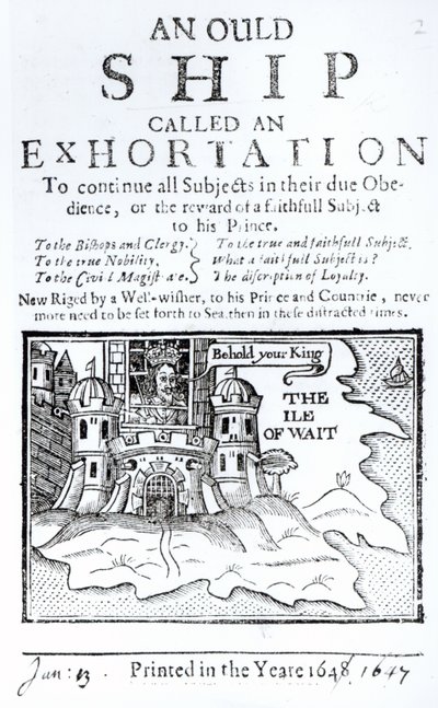 Ein altes Schiff namens eine Ermahnung, Karl I. im Carisbrooke Castle auf der Isle of Wight inhaftiert, ca. 1647 von English School