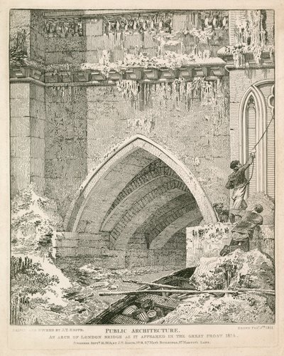 Ein Bogen der alten London Bridge, wie er im Großen Frost 1814 erschien von English School