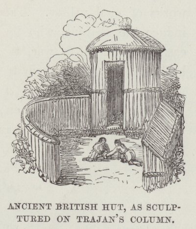 Britische Hütte, wie auf Trajanssäule skulptiert (Gravur) von English School