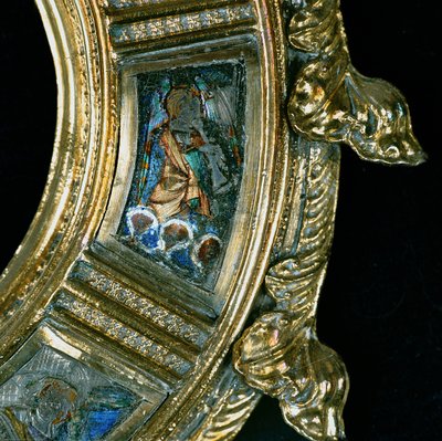 Engel, der ein Blasinstrument spielt, Detail vom Krummstab von William of Wykeham (ca. 1320-1404) von English School