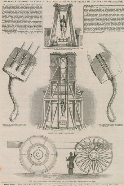 Apparatur zum Entfernen und Aufstellen von Mr. Wyatts Statue des Duke of Wellington von English School