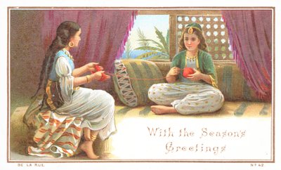 Arabische Damen mit Wollknäuel, Weihnachtskarte von English School