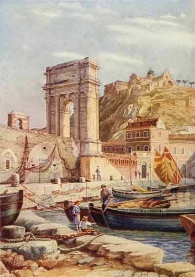 Bogen des Trajan und Hafen von Ancona, Italien von English School