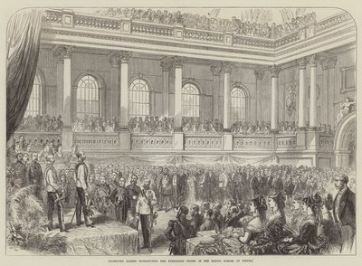 Erzherzog Albert verteilt die Ausstellungspreise in der Reitschule in Wien (Stich) von English School