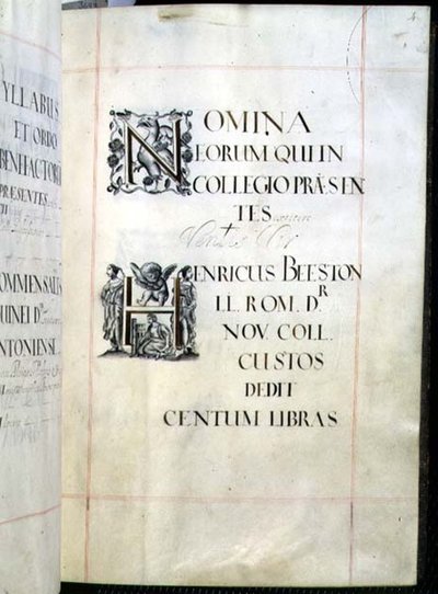 Archiv 3693 fol.4 Seite aus einem Benefizbuch des New College, Oxford von English School