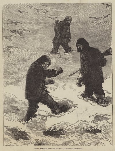 Arktische Skizzen von der Pandora, Klettern zum Cairn (Stich) von English School