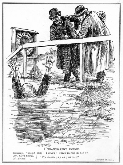 Aristide Briand und Lloyd George verspotten das ertrinkende Deutschland, Dezember 1921 von English School