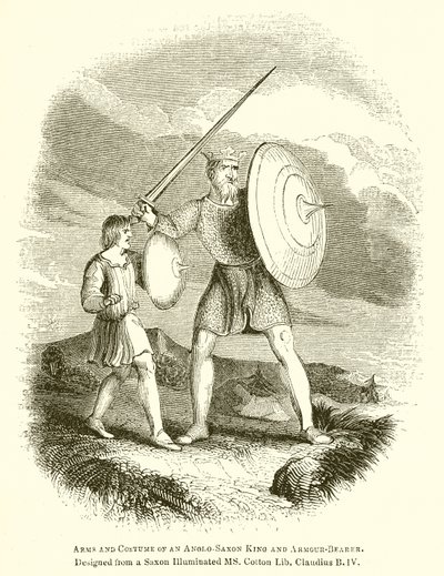 Waffen und Kostüm eines angelsächsischen Königs und Rüstungs-Trägers von English School