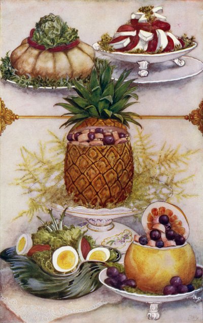 Arrangements zum Servieren von Salaten in ausgehöhlten Früchten von English School