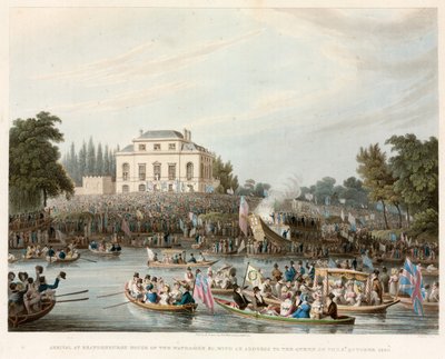 Ankunft im Brandeburgh House der Wasserleute usw. mit einer Ansprache an die Königin, 3. Oktober 1820 von English School