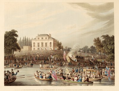 Ankunft im Brandenburg-Haus der Wasserleute usw. mit einer Ansprache an die Königin am 3. Oktober 1820, veröffentlicht 1821 von English School