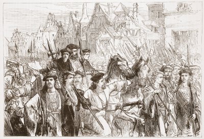 Ankunft der Wittenberger Theologen in Leipzig, Illustration aus Die Geschichte des Protestantismus von James Aitken Wylie, veröffentlicht 1878 von English School