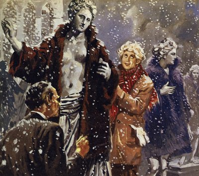 Als Scherz kleidete Harpo Statuen in Pelzmäntel, als er sah, dass es schneite von English School